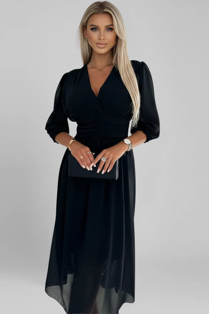 Veilène — Chiffon V-Neck Layered Maxi Dress