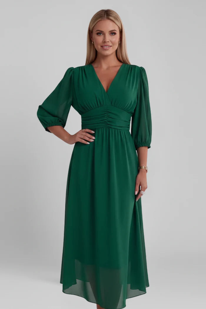 Veilène — Chiffon V-Neck Layered Maxi Dress