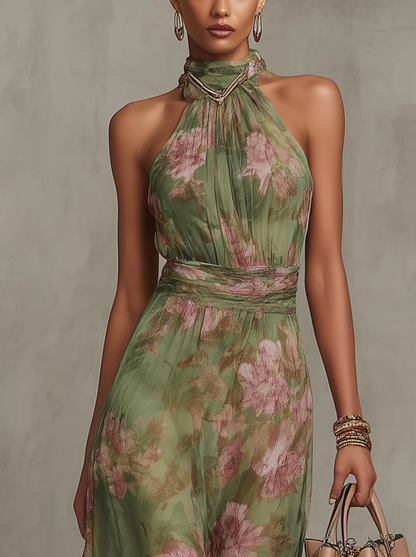 Livia  — Floral Halter Maxi Dress