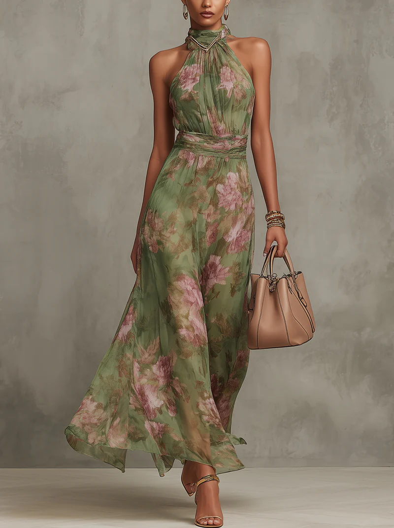 Livia  — Floral Halter Maxi Dress