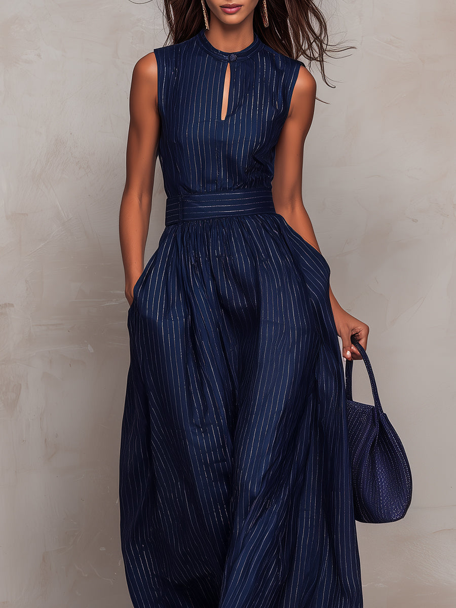 Marevé — Satin Stripe Keyhole Wide-Leg Jumpsuit