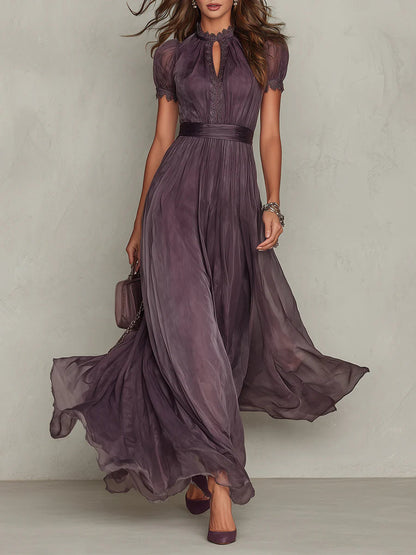 Flavia Violet Lace Drop-Neck Gown