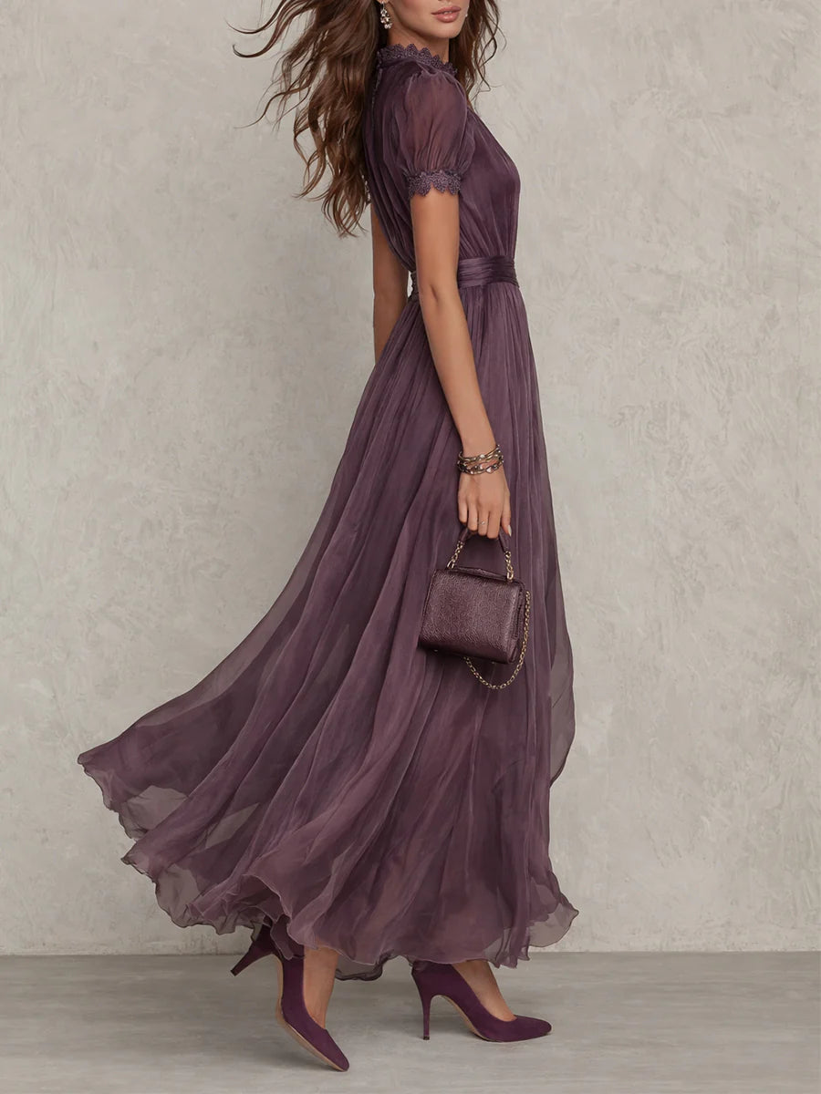 Flavia Violet Lace Drop-Neck Gown
