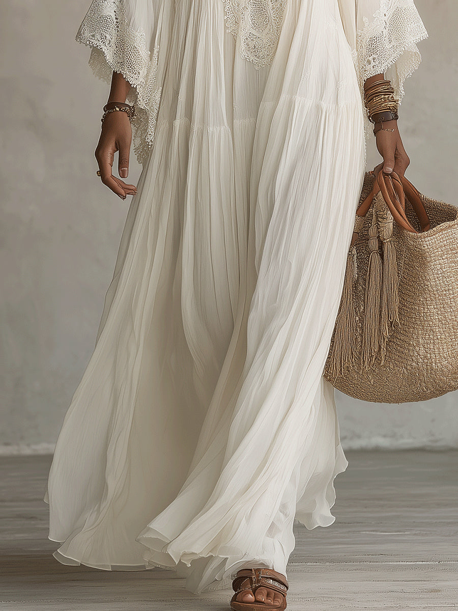 Adelaida — Chiffon Maxi Dress with Batwing Sleeves