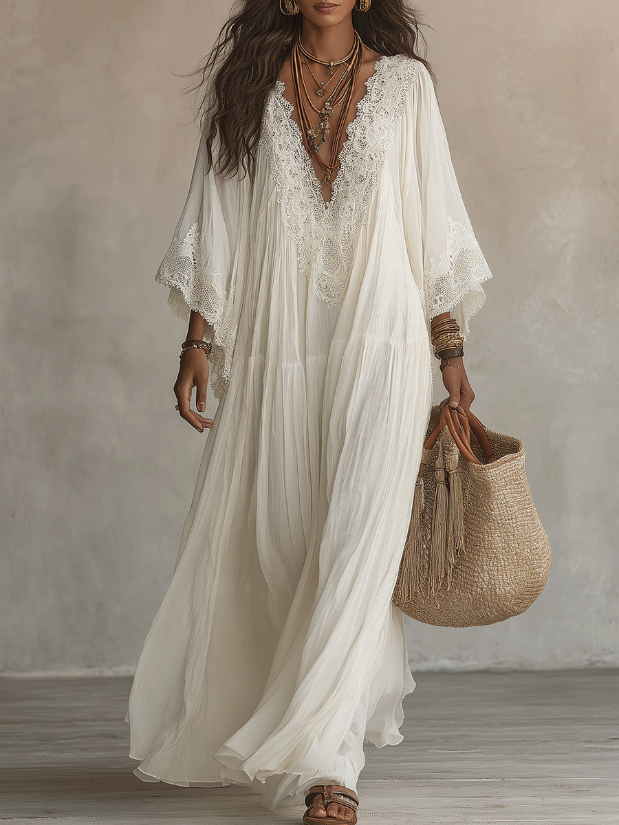 Adelaida — Chiffon Maxi Dress with Batwing Sleeves