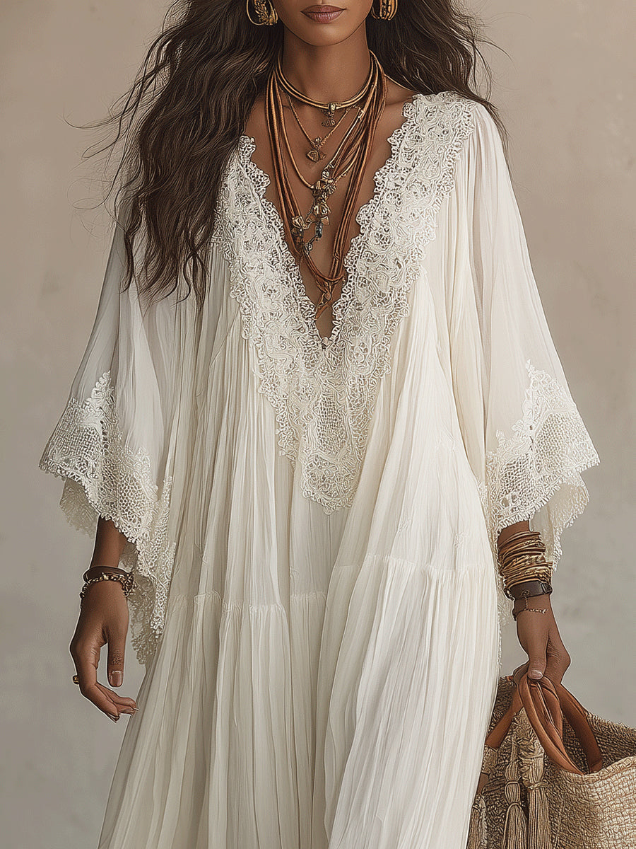 Adelaida — Chiffon Maxi Dress with Batwing Sleeves