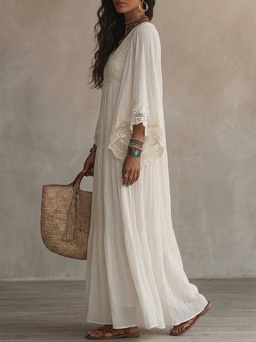 Adelaida — Chiffon Maxi Dress with Batwing Sleeves