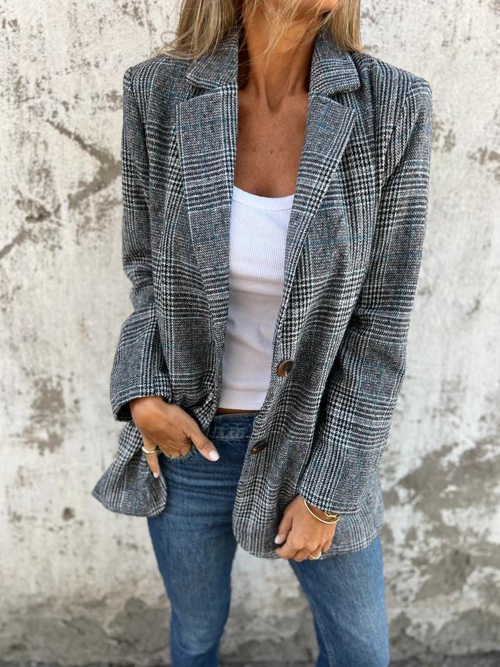 Casual Checkered Blazer with Lapels - Effortless Comfortable Blazer