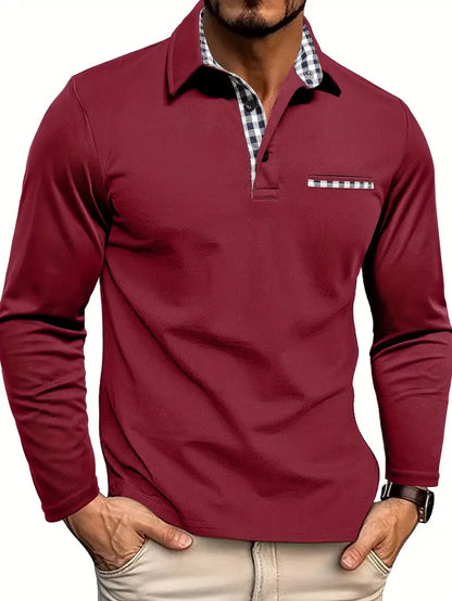 Long-Sleeve Knit Polo - Tailored Fit Comfort