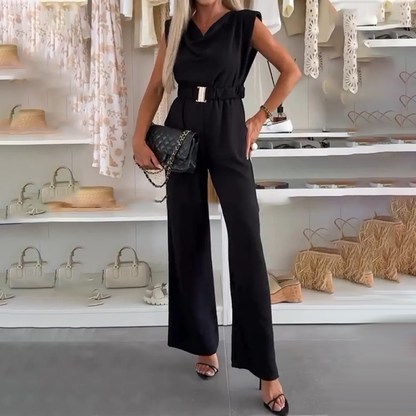 Sovaine — Sleeveless Draped-Neck Jumpsuit