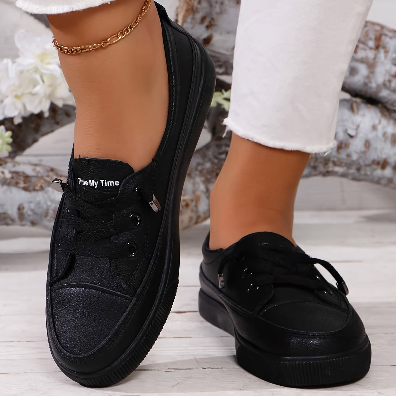 Azzy - Comfortable Women's White Lace-Up Flat Shoes