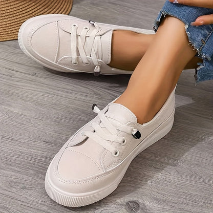 Azzy - Comfortable Women's White Lace-Up Flat Shoes