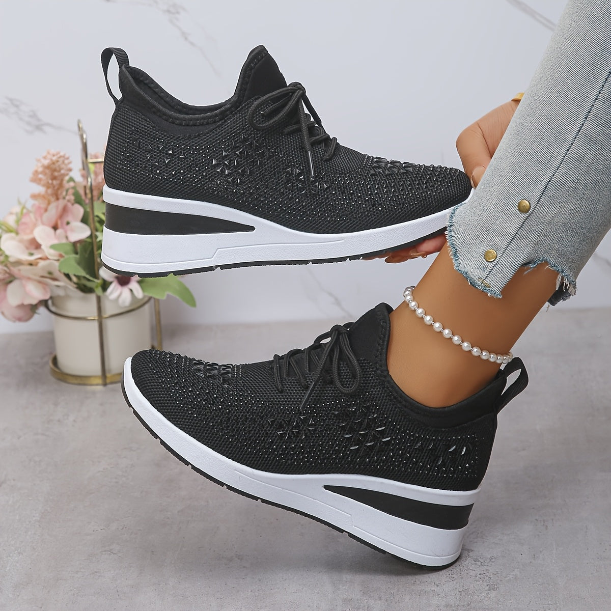 Women's casual, fashionable, breathable, sneakers adorned with crystals
