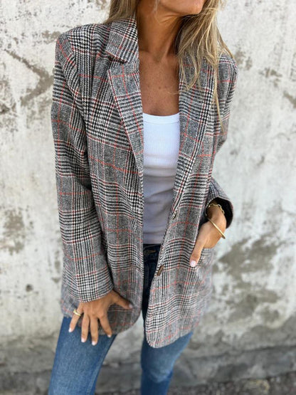 Casual Checkered Blazer with Lapels - Effortless Comfortable Blazer