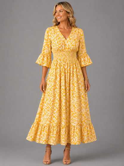 Vivenne — V-Neck Vintage Maxi Dress