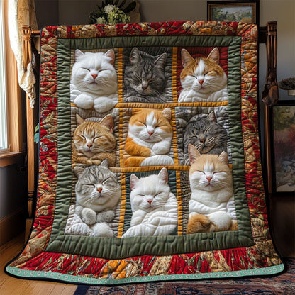 Cozy Blanket with 9 Sleeping Royal Cats