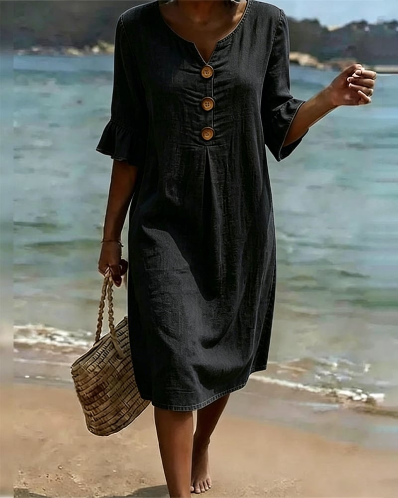 Maison Pasqualle | Ruched-Sleeve Denim Dress