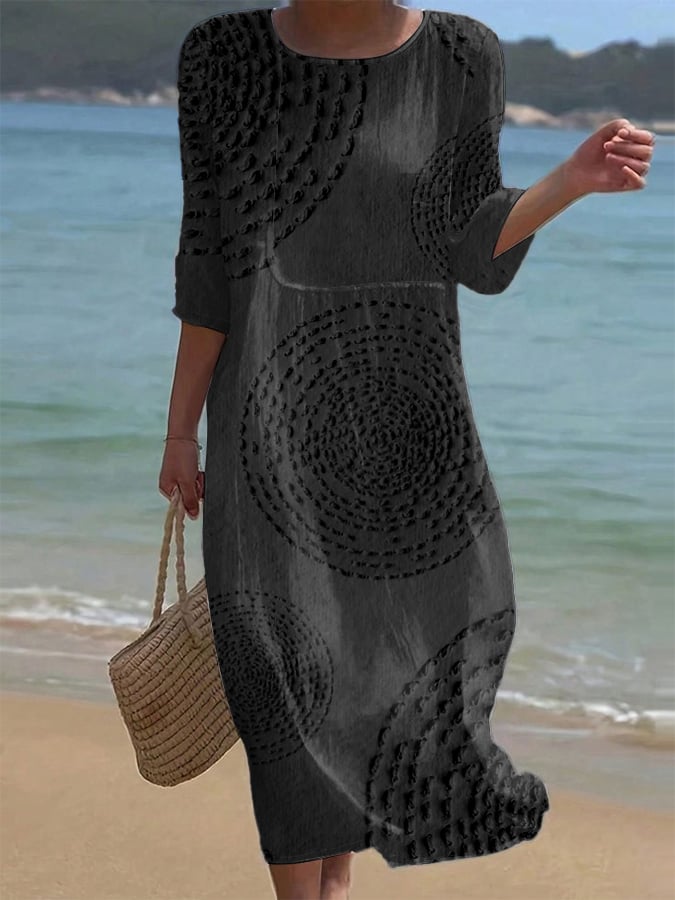 Women's loose solid color dress with a round neckline