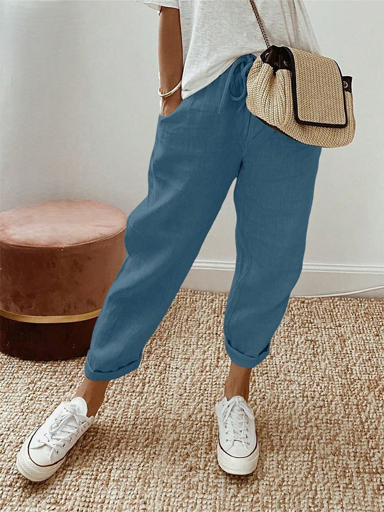 Linève  —  High-Waist Linen Straight-Leg Trousers