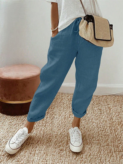 Linève  —  High-Waist Linen Straight-Leg Trousers
