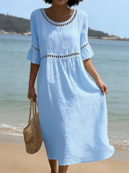 Linéa — Lace-Trim Cotton Linen Midi Dress