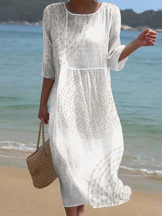 Women's loose solid color dress with a round neckline