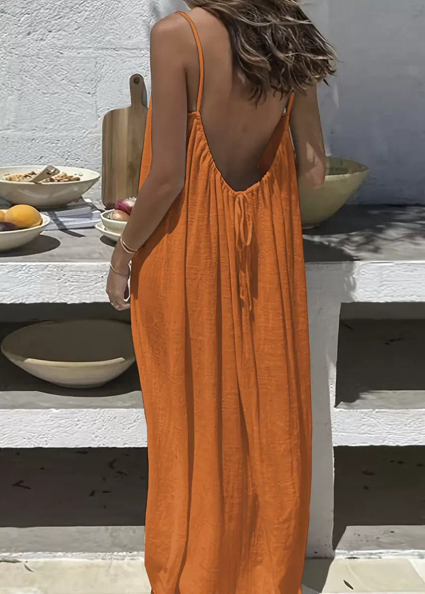 Velène — Open-Back Midi Dress with Adjustable Straps