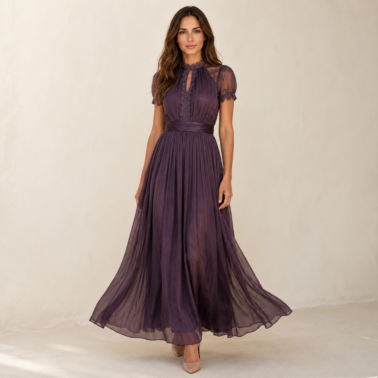 Incanto — Vintage Lace Chiffon Maxi Dress