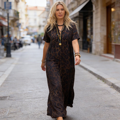 Sauvage — Leopard Print V-Neck Draped Maxi Dress