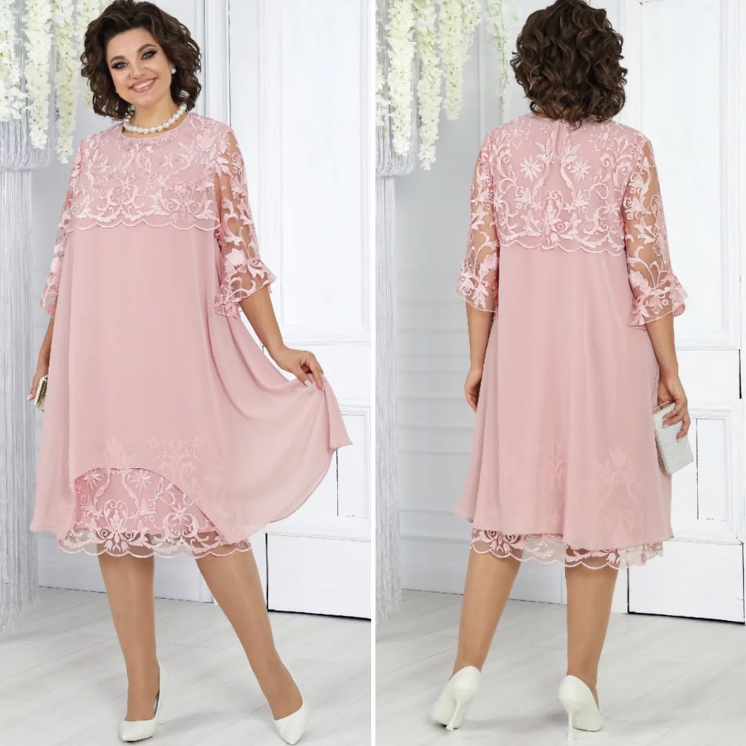Célène — Embroidered Chiffon Patchwork Round-Neck Maxi Dress