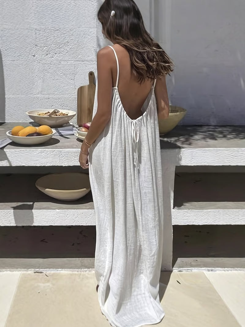 Vellaine — Open-Back Spaghetti Strap Maxi Dress