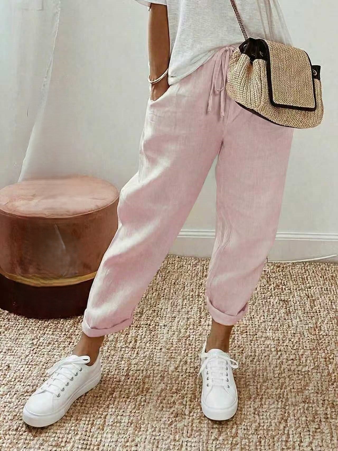 Linève  —  High-Waist Linen Straight-Leg Trousers