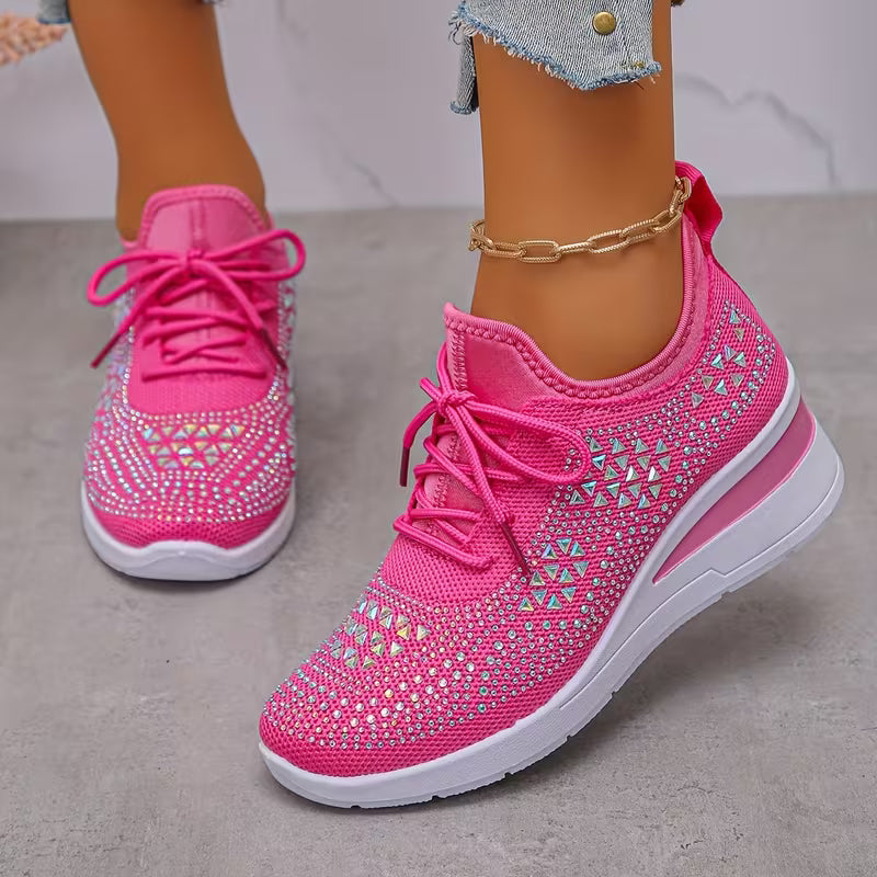 Women's casual, fashionable, breathable, sneakers adorned with crystals
