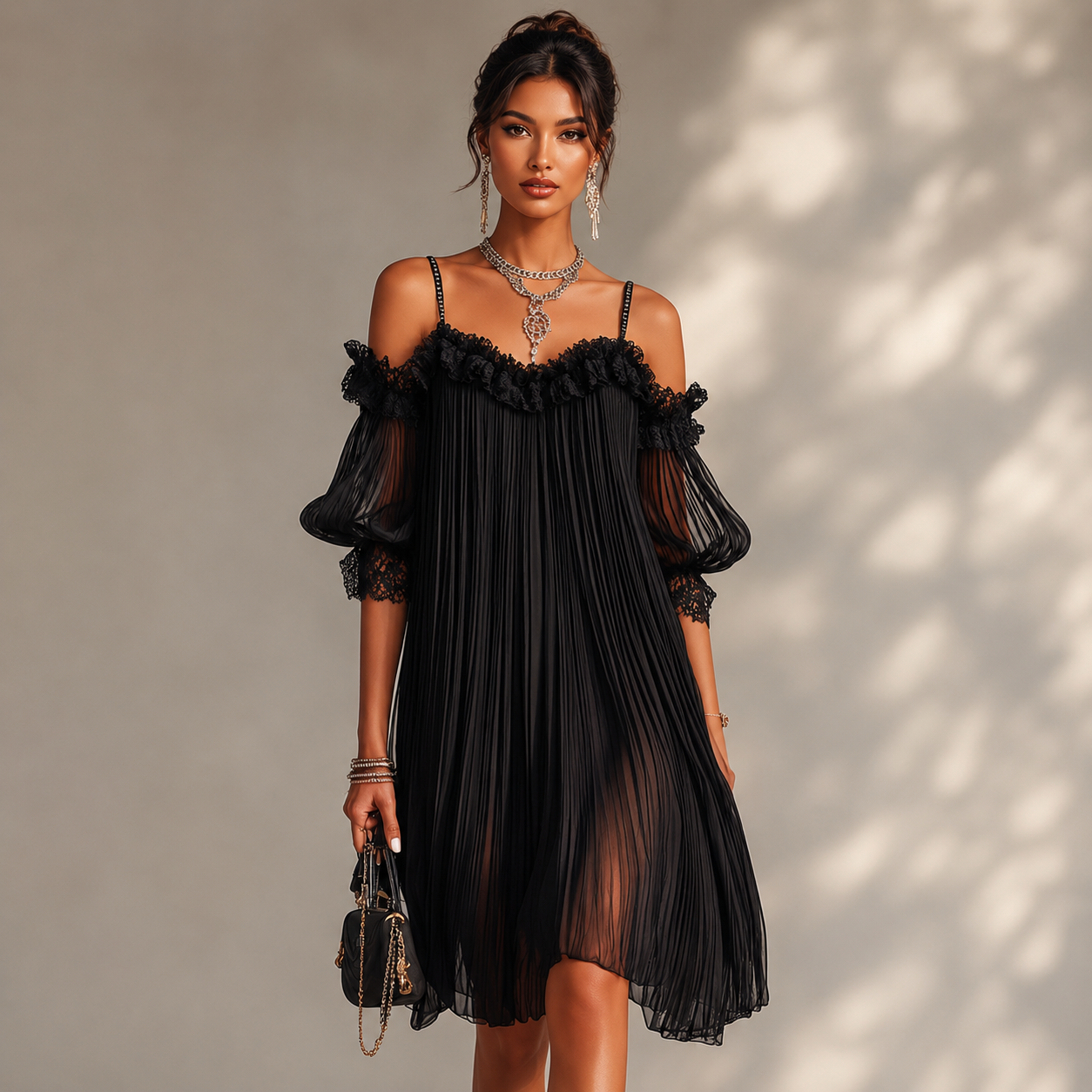 Victoria — Off-Shoulder Lace Chiffon Mini Dress