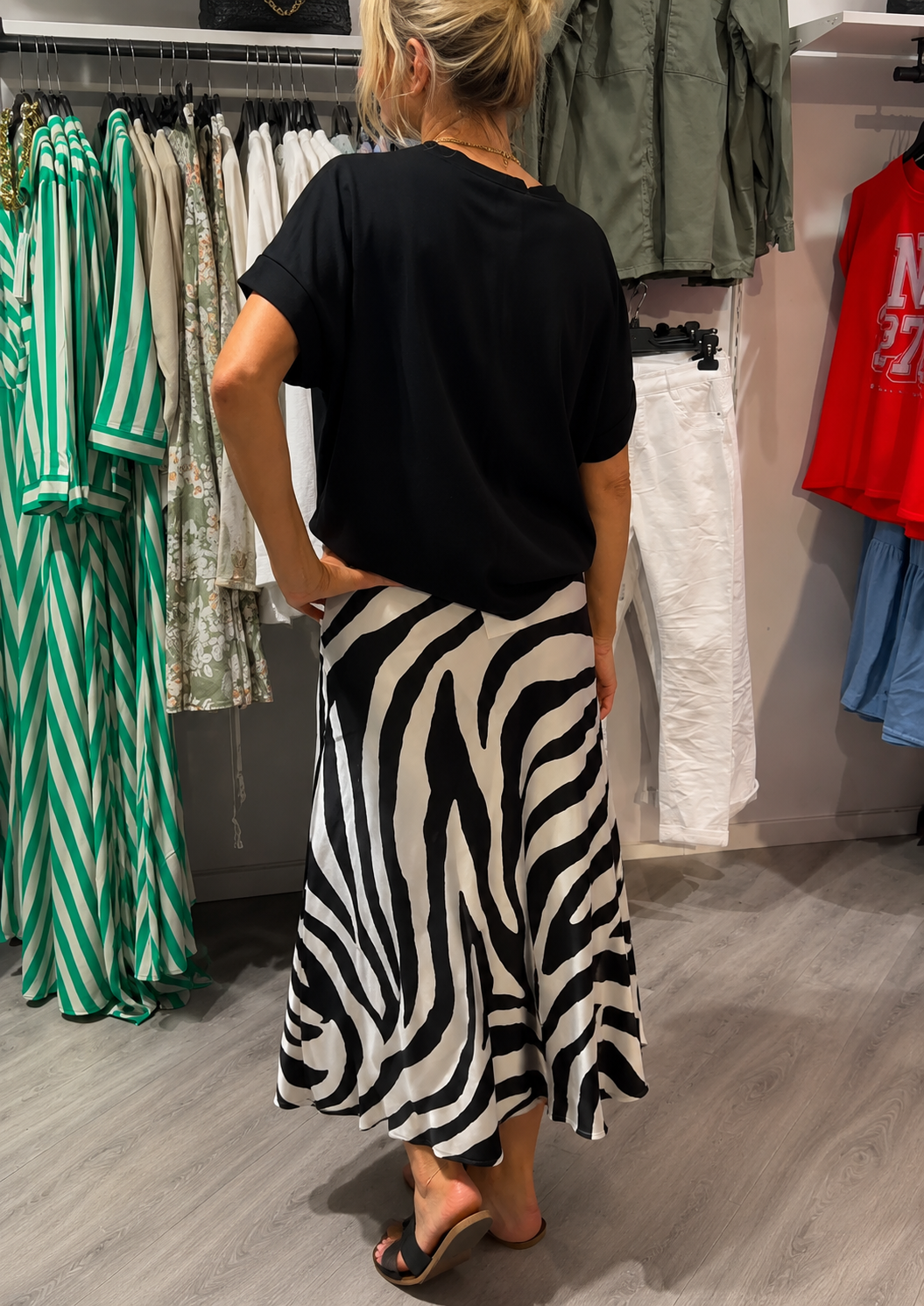 Zebrina — Tie-Front Blouse & Zebra-Print Midi Skirt Set