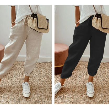 Linève  —  High-Waist Linen Straight-Leg Trousers