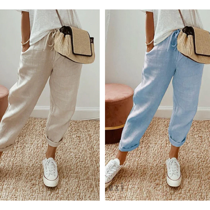 Linève  —  High-Waist Linen Straight-Leg Trousers