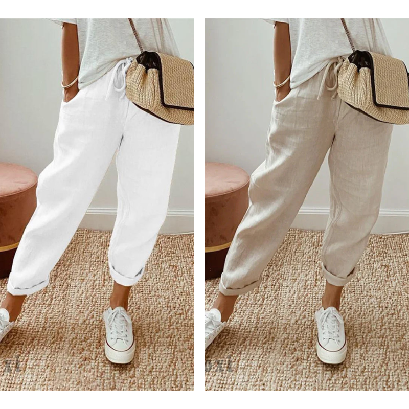 Linève  —  High-Waist Linen Straight-Leg Trousers