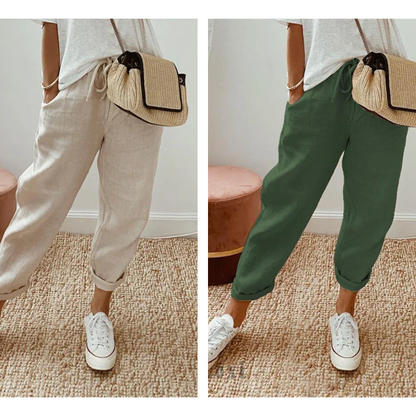Linève  —  High-Waist Linen Straight-Leg Trousers