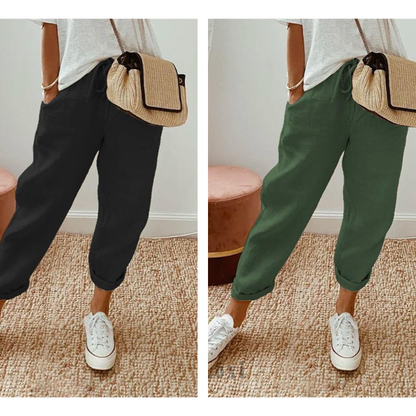 Linève  —  High-Waist Linen Straight-Leg Trousers