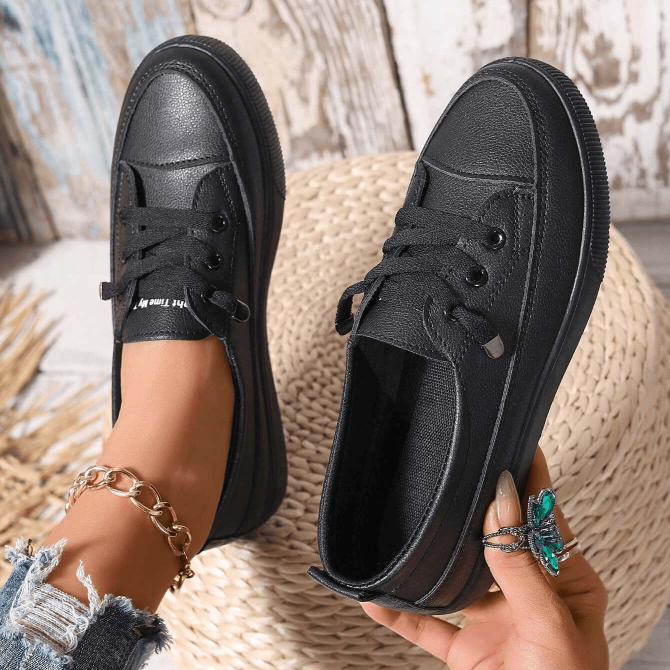 Azzy - Comfortable Women's White Lace-Up Flat Shoes