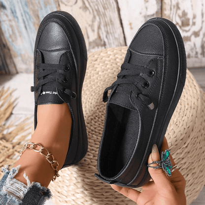 Azzy - Comfortable Women's White Lace-Up Flat Shoes