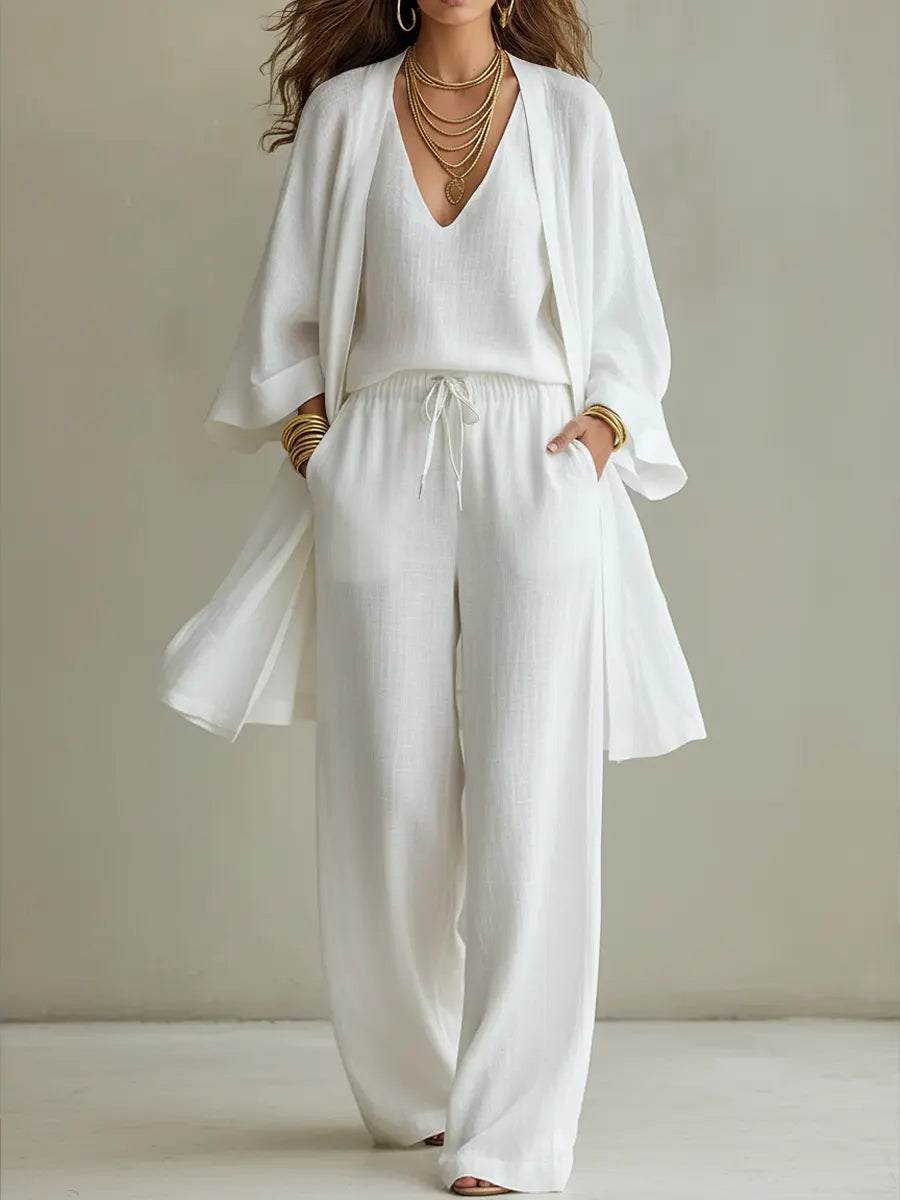 Velèn — Linen Cotton Wide-Leg Three-Piece Set