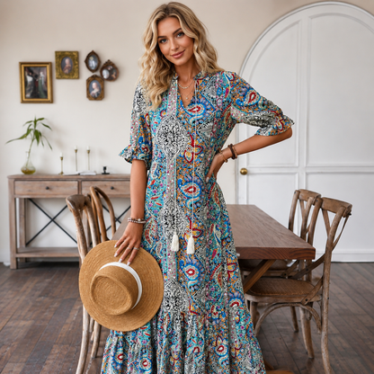 Lumielle — Summer Maxi Floral Dress with V-Neck