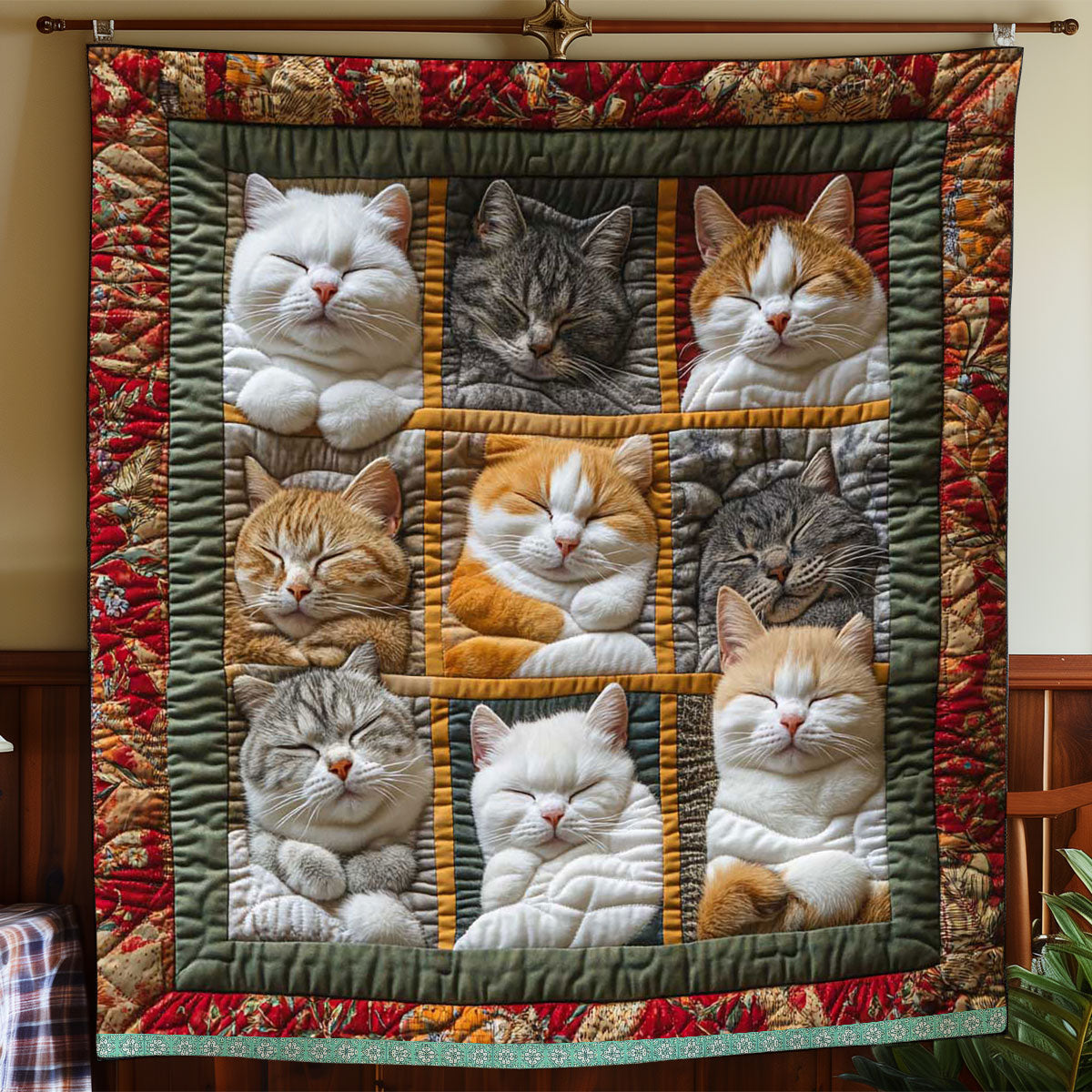 Cozy Blanket with 9 Sleeping Royal Cats