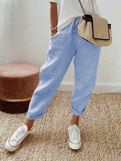 Linève  —  High-Waist Linen Straight-Leg Trousers
