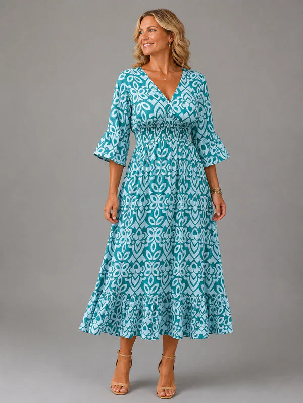 Vivenne — V-Neck Vintage Maxi Dress