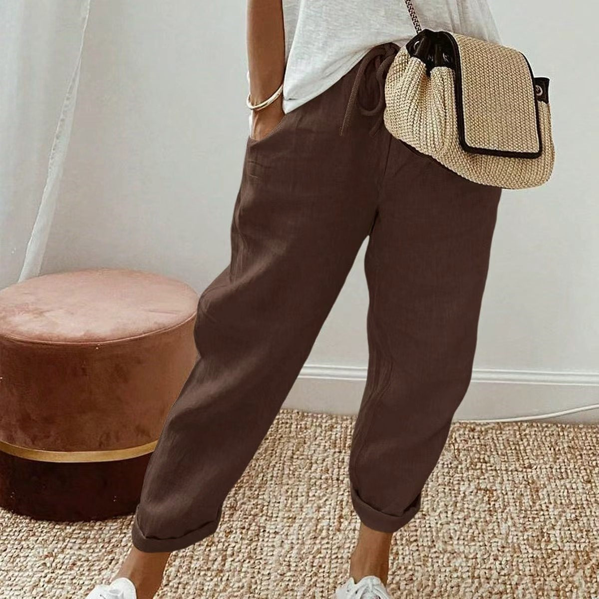 Linève  —  High-Waist Linen Straight-Leg Trousers