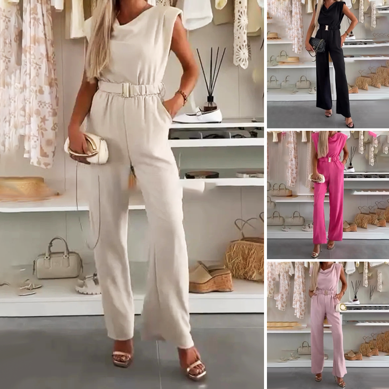 Sovaine — Sleeveless Draped-Neck Jumpsuit
