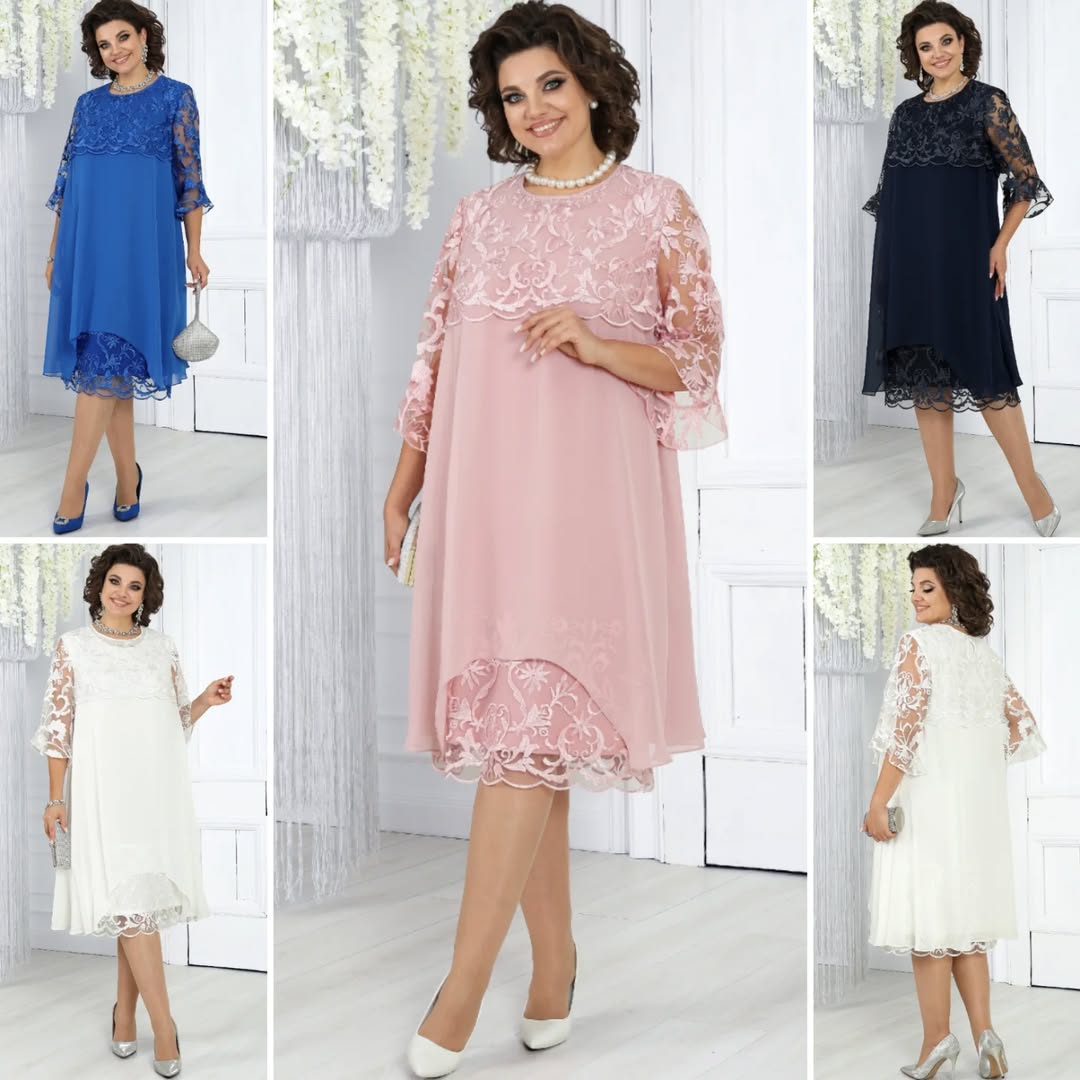 Célène — Embroidered Chiffon Patchwork Round-Neck Maxi Dress